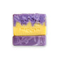 Mellow Monkey Lavender and Lemongrass vegan handmade soap bar, marbled purple and yellow, 4-oz