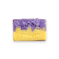 Mellow Monkey Lavender and Lemongrass vegan handmade bar soap, purple and yellow marbled design, 4-oz
