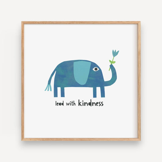 Mellow Monkey blue elephant art print with