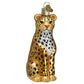 Mellow Monkey Leopard Old World Christmas blown glass ornament, gold with black spots and red nose.