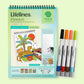 Mellow Monkey Lifelines FlowArt Jungle Oasis trace-by-line art pad with four markers for mindful meditation.