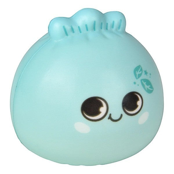 Mellow Monkey light blue squishy dumpling toy with a cute smiling face and slow-rise foam texture.