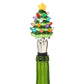 Mellow Monkey light-up ceramic Christmas tree bottle stopper with a yellow star topper and colorful mini lights.