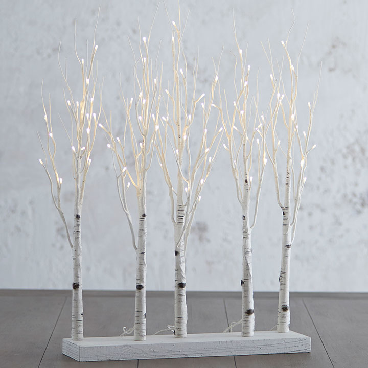 Mellow Monkey 30-inch faux birch branch set with 88 warm white LED lights for indoor or outdoor Christmas decor