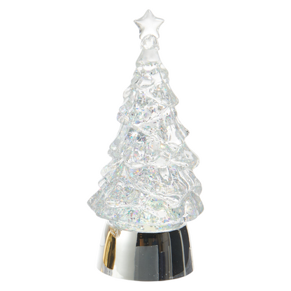 Mellow Monkey 5-inch lighted glitter water Christmas trees in gold and silver with swirling illuminated interiors