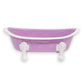 Mellow Monkey Lilac Iron Bathtub Soap Dish with white rim and feet, features drainage holes.