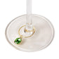 Mellow Monkey lime green jeweled wine glass charm attached to a clear glass stem base