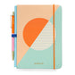Mellow Monkey lined mini notebook with a matching pen, featuring a geometric peach, orange, and teal cover design.