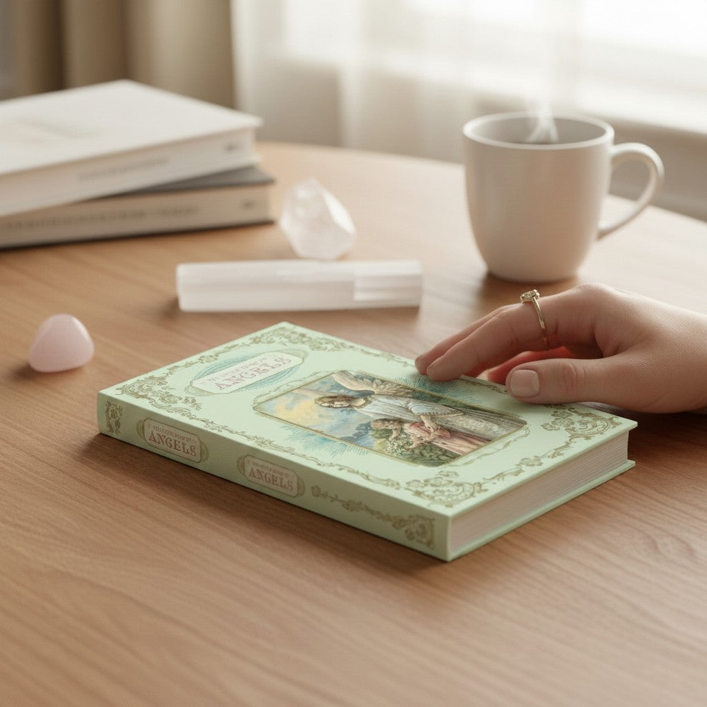 Mellow Monkey The Little Book of Angels, a padded cover book with gilded edges and ribbon marker, featuring angel illustrations.