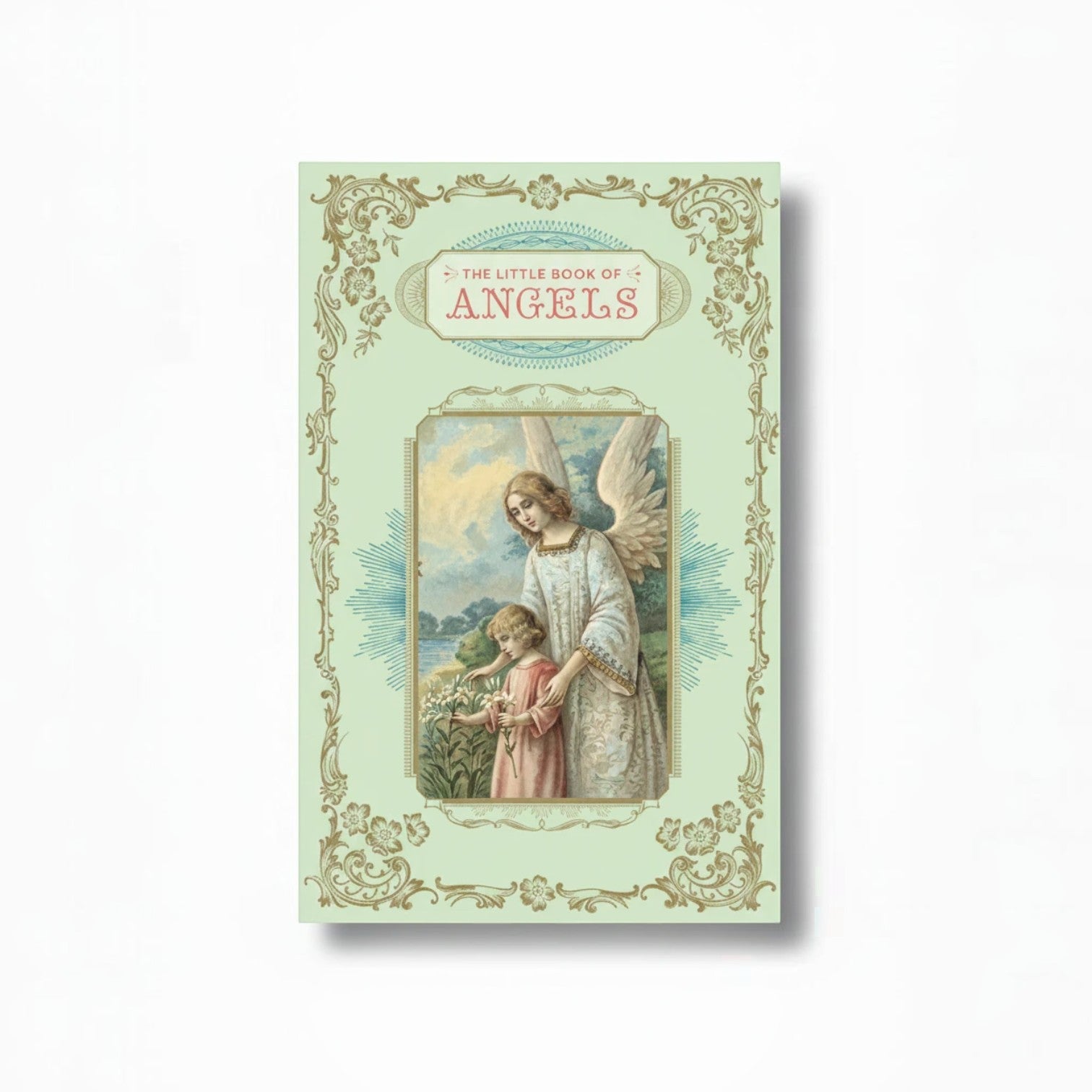 Mellow Monkey The Little Book of Angels, a padded hardcover book with gilded edges and ribbon marker, featuring an angel guiding a child.