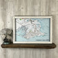 Mellow Monkey vintage Lordship Stratford nautical map in a white reclaimed wood shadowbox frame on a rustic shelf.