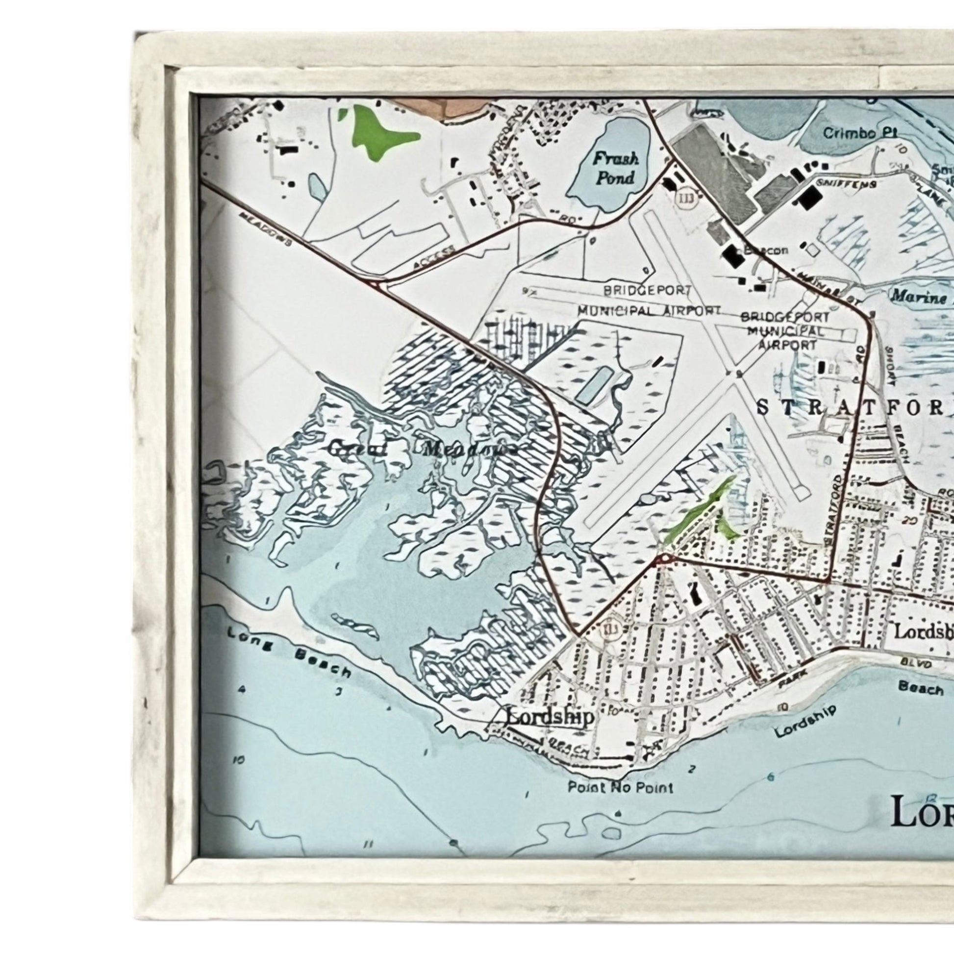 Mellow Monkey vintage nautical map of Lordship Stratford in a reclaimed wood shadowbox frame with glass lettering.