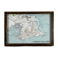 Mellow Monkey vintage Lordship Stratford nautical map in a brown reclaimed wood shadowbox frame on a wooden shelf.