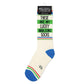 Mellow Monkey crew socks featuring green stripes and the text These Are My Lucky Mahjong Socks on a cream background.
