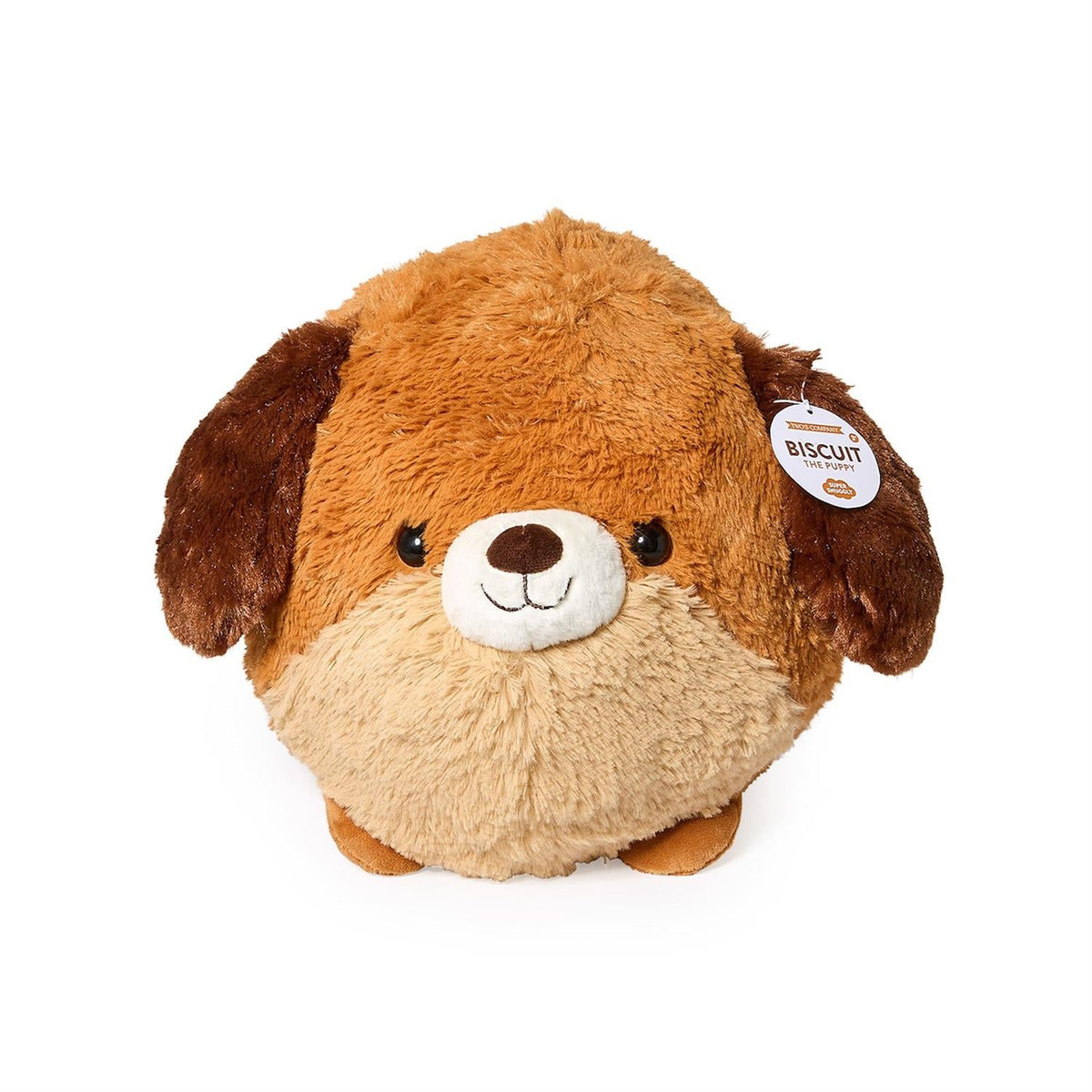 Mellow Monkey Lucky the Puppy plush toy featuring ultra-soft brown fur and a round, cuddly design.