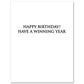 Mellow Monkey Mahjong birthday card interior with Happy Birthday Have a winning year text on recycled white paper
