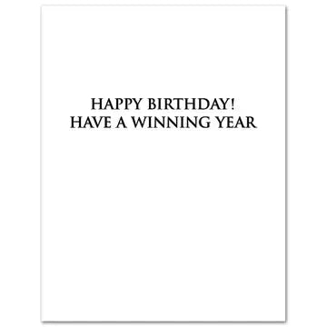 Mellow Monkey Mahjong birthday card interior with Happy Birthday Have a winning year text on recycled white paper