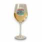 Mellow Monkey 19-oz stemmed wine glass featuring a decorative hand-crafted jeweled Mahjong tile design