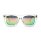 Mellow Monkey Malibu Kenneth clear frame sunglasses with iridescent UV protected lenses.