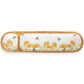 Mellow Monkey 16-inch sectioned mango wood serving tray featuring a white ceramic inlay with yellow floral bee motif