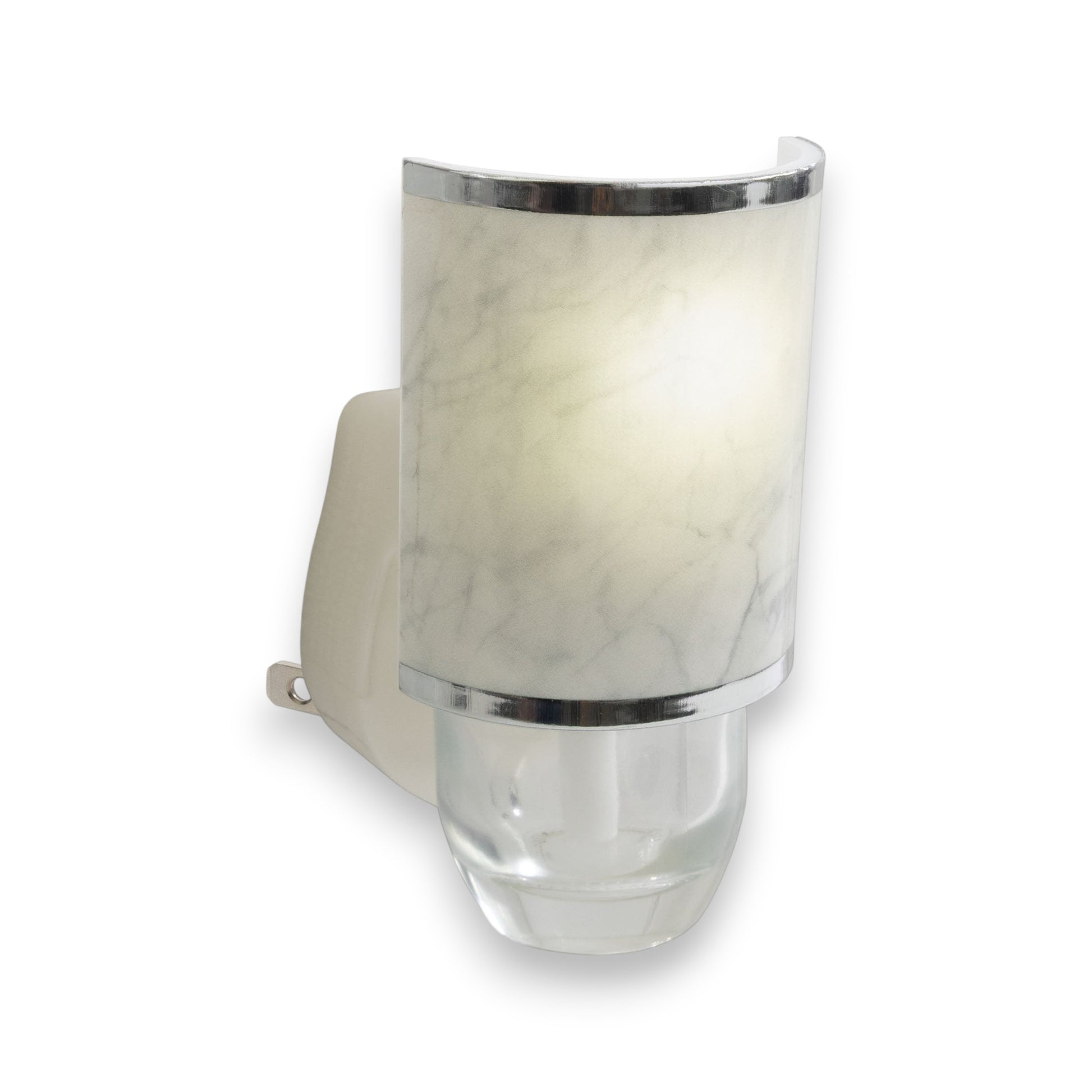 Mellow Monkey Marble WallScents fragrance warmer with a white marble finish and chrome trim for flameless scenting.
