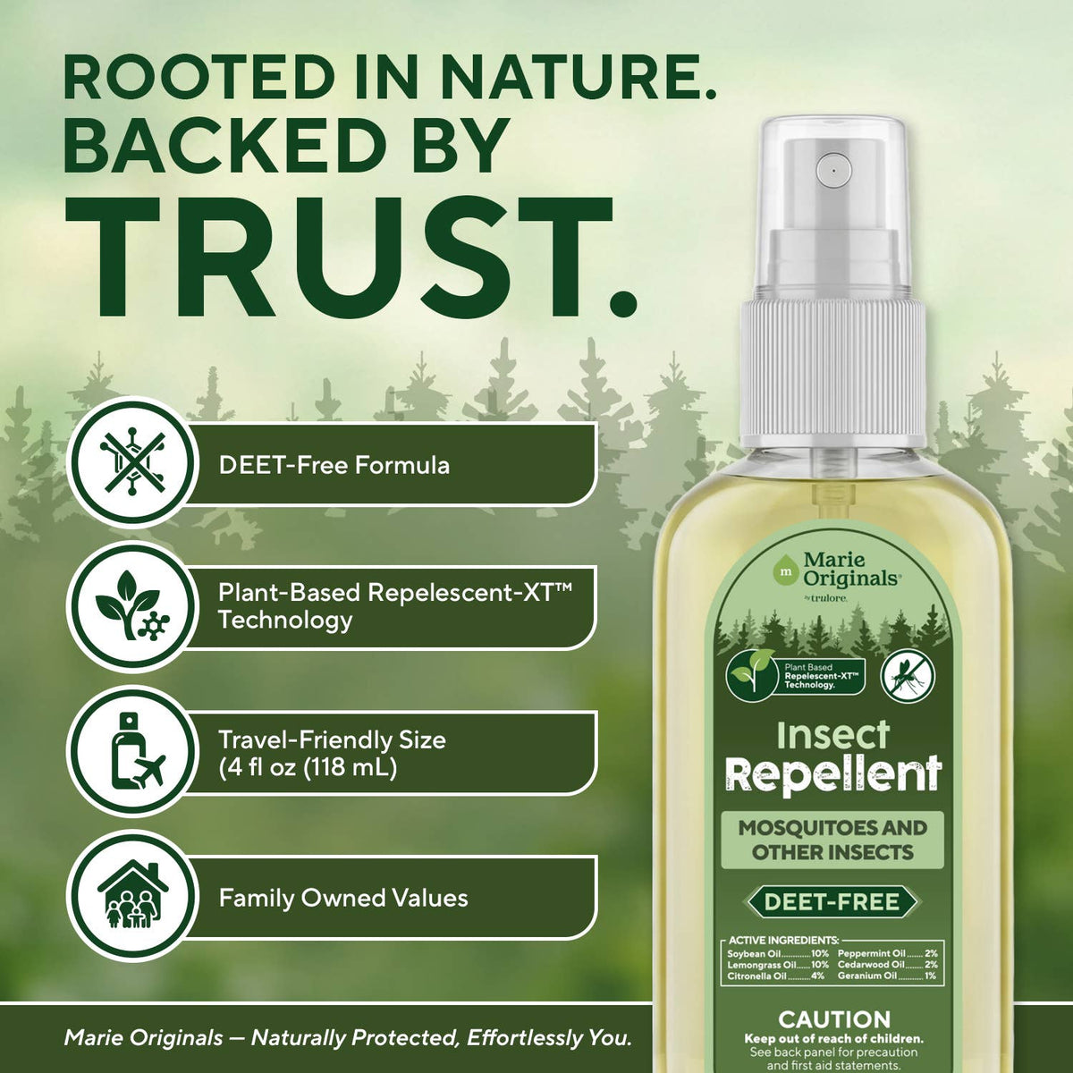 Mellow Monkey Marie Originals plant-based insect repellent spray bottle with essential oils for outdoor protection.