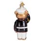 Mellow Monkey Marine Bear blown glass ornament in dress blues saluting, 5-inch handcrafted holiday decoration.