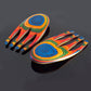 Mellow Monkey Marrakesh Salad Hands, ergonomic wooden salad servers in vibrant rainbow colors with blue centers.