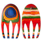 Mellow Monkey Marrakesh Salad Hands, ergonomic wooden salad servers with vibrant, colorful wood grain pattern.