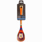 Mellow Monkey Marrakesh Collection wooden slotted spoon with colorful swirls of orange, red, green, and blue. 12.5-in.