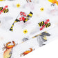 Mellow Monkey Maryland themed baby muslin swaddle blanket with state flag, blue crab, and oriole print on white