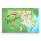 Mellow Monkey Maryland map tea towel with original artwork, featuring towns, attractions, an oriole bird, and sunflowers. 100% cotton.