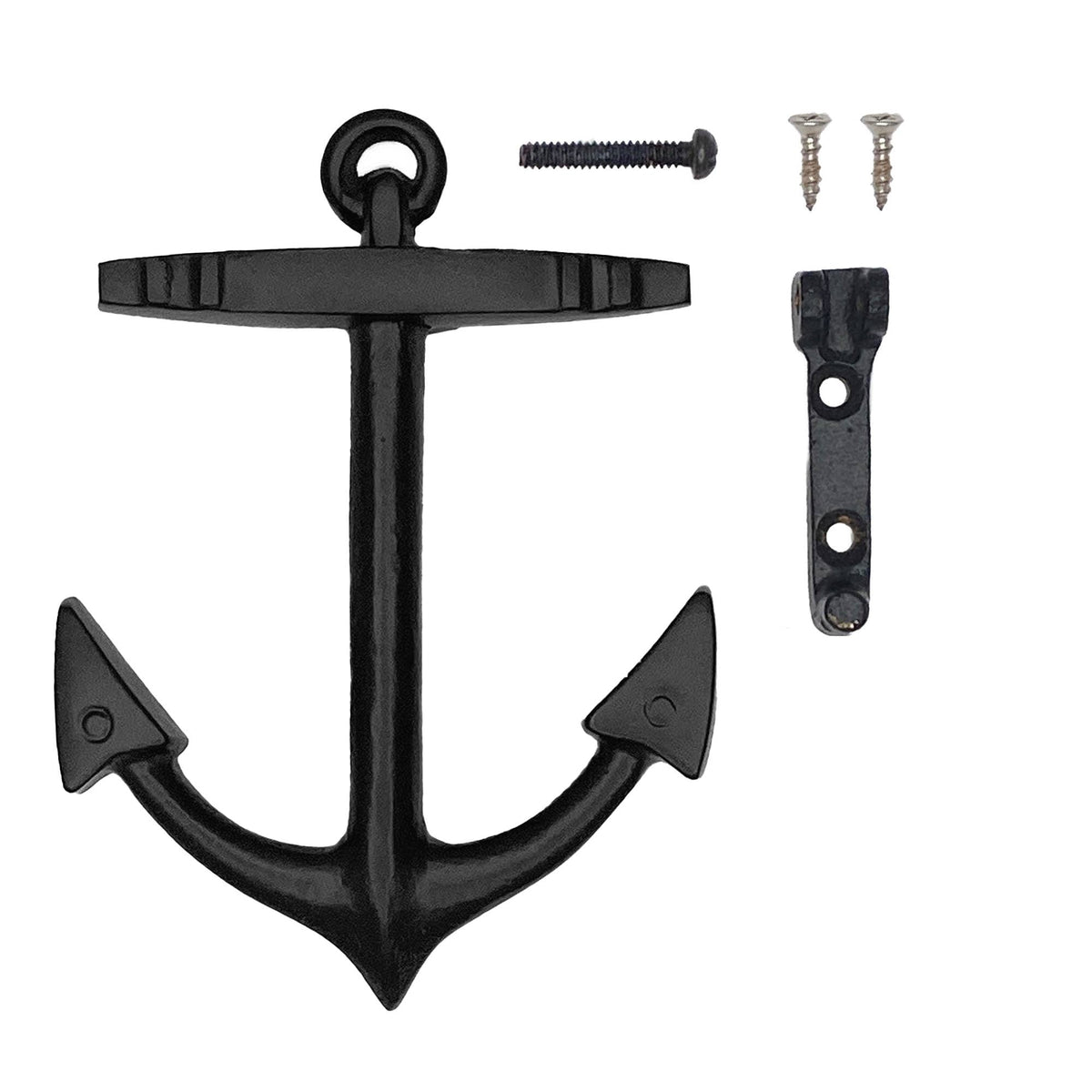 Mellow Monkey matte black handcrafted anchor door knocker with included mounting hardware for coastal home decor.