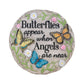 Mellow Monkey round memorial stepping stone with Butterflies Appear When Angels are Near text and colorful butterflies