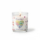 Mellow Monkey Furever Loved memorial pet house candle in a glass jar with a colorful paw print heart design