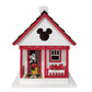 Mellow Monkey Mickey Cottage Birdhouse with Mickey Mouse graphic, red trim, and flower box. Features Mickey ears cutout.
