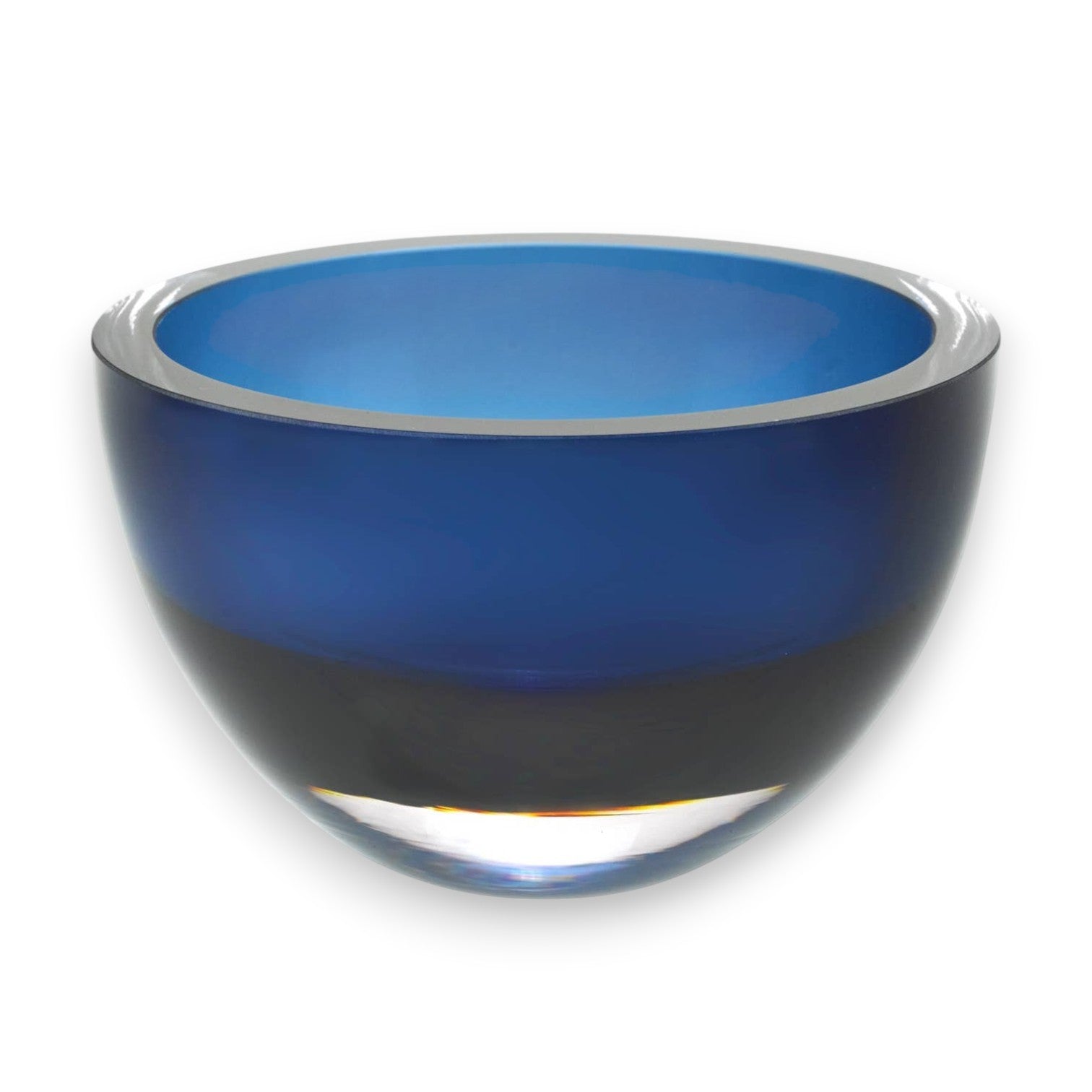 Mellow Monkey Penelope 6-inch mouth-blown lead-free crystal bowl in a rich midnight blue with clear glass layers.