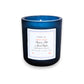 Mellow Monkey And to All a Good Night scented candle in a deep midnight blue glass vessel with a storybook label.