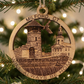 Mellow Monkey wooden ornament featuring Milford CT landmarks, a seagull, and the text Will Always Be Home on a tree.