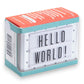 Mellow Monkey Itty-Bitty Light Up Marquee mini sign with Hello World text in a teal and white box