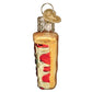 Mellow Monkey Mini Pizza Slice Old World Christmas glass ornament with red toppings and glitter. 2" tall.
