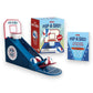 Mellow Monkey Mini Pop-A-Shot desktop basketball game set with mini machine, three balls, and illustrated guide book.