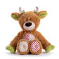 Mellow Monkey Holiday Oddball mini reindeer plush with shaggy brown fur, green knit accents, and striped details.