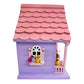 Mellow Monkey Minnie Icon Pink Birdhouse with Minnie Mouse figure on porch, pink roof, purple walls, window with flowers.