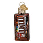 Mellow Monkey Mini M&M'S milk chocolate blown glass holiday ornament with a gold heart charm.
