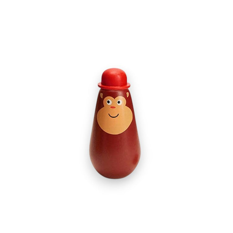 Mellow Monkey Squeezy Bubbles monkey-themed bubble wand with a red cap and smooth, easy-grip brown body