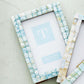 Mellow Monkey ocean blue mother of pearl tile photo frame for 4x6 inch pictures with a coastal aesthetic
