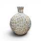 Mellow Monkey 20-inch bottleneck vase featuring an iridescent mosaic of genuine mother of pearl tiles on a rounded base.