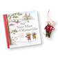Mellow Monkey Mouseville storybook and a small felted mouse ornament wearing a red sweater for Christmas decor.