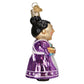 Mellow Monkey Cheery Mrs. Claus blown glass holiday ornament, 4.25-in. Features purple dress and white apron.